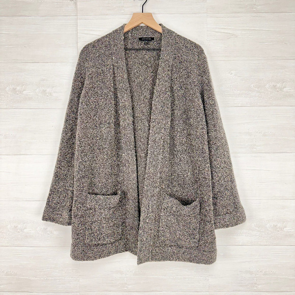 Ann Taylor Boucle Cardigan Sweater M Wool Yak Blend Gray Open Front Chunky - Picture 2 of 15